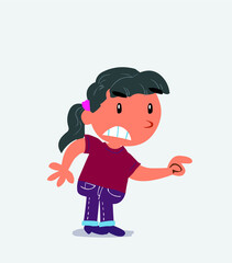 Obraz premium cartoon character of little girl on jeans pointing something aggressively