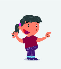 cartoon character of little girl on jeans smiling while pointing