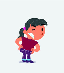  cartoon character of little girl on jeans suspecting something wrong