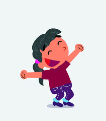 Euphoric cartoon character of little girl on jeans