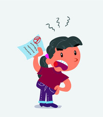  little girl on jeans waving a exam angrily