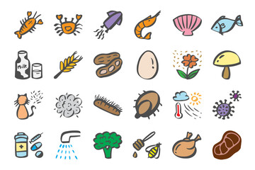 Allergy Icon Set Hand drawn doodle icons
