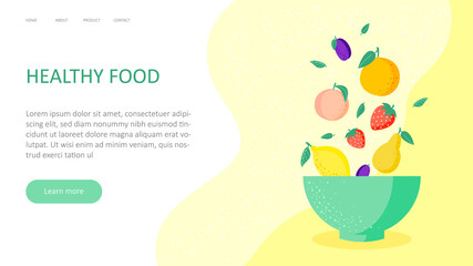 Farm fresh food online vector website template, landing page design for website and mobile site development. Order fresh organic fruit, vegetables online, healthy food delivery, grocery.