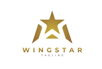 Wing Star Logo. negative space letter W from star and wing combination, star logo inspiration