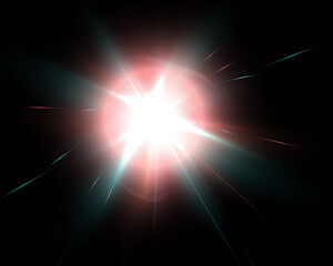 Bright light effect with rays and highlights for vector illustration.	