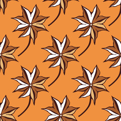 seamless pattern orange star star anise decorative brown beige vector