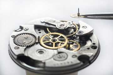 Watchmaker repair mechanical watches. Gears repair. Watch repair process