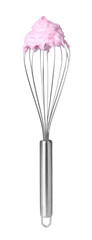 Balloon whisk with pink cream isolated on white