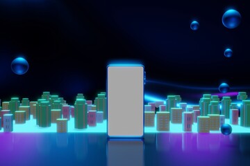 Shopping online on popular mobile applications around the world , Abstract Gradient blue-purple stage background image. 3D rendering.