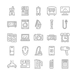 Household Appliances Outline Linear Icons Set