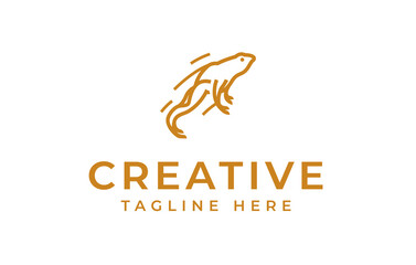 Obraz premium Jump Frog Logo Design Template. Amphibian Frog Icon Line Art Vector