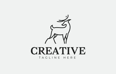 Deer Line Logo Design Template. Elegant Deer Icon Line Art Vector