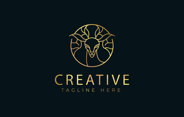 Luxury Deer Antlers Logo Design Template. Elegant Deer Icon Line Art Vector