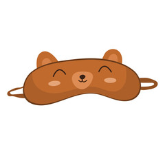 Sleep mask with cute bear face. Eye protection wear accessory. Relaxation blindfold. Cartoon vector illustration isolated on white background