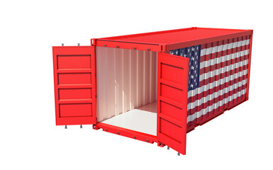 Shipping Container with USA flag isolated on white - 3D Rendering
