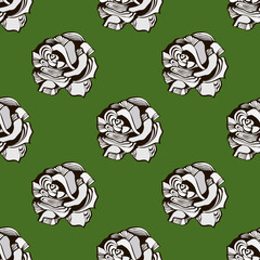 seamless green rose ornamental black and white vector