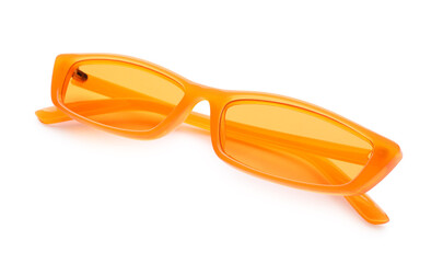 Stylish sunglasses on white background. Beach object