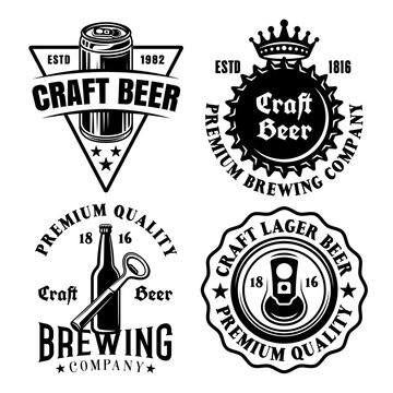 Beer and brewery set of vector emblems, labels, badges or logos in vintage style isolated on white background