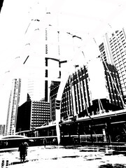 Bangkok city landscape Black and white illustrations.
