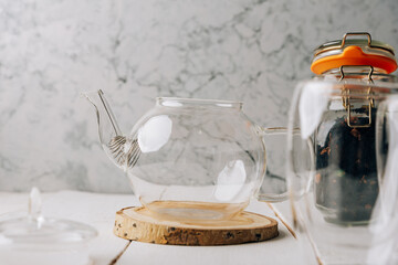 Breakfast set with tea close-up