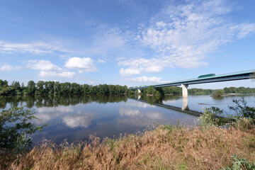 Bridge and truck over the Loire river  near Vouvray village