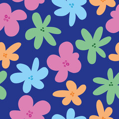Vector Multi colours flowers on navy blue background, retro style perfect for fashion, textile, fabric, pillow throws, phone cases, tablet cases,