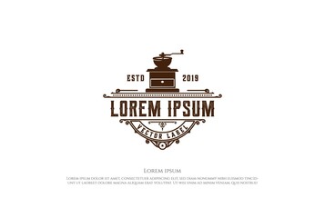 Rustic Retro Coffee Grinder for Cafe Bistro Restaurant or Product Label Logo Design Vector