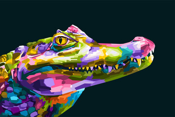 colorful crocodile pop art portrait premium vector, isolated decoration poster design