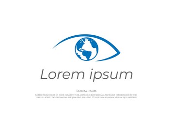 Eye with World Globe for Global Vision Trade Logo Design Vector
