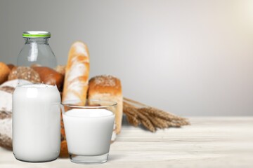 Dairy products and bread. Symbols of Jewish holiday, Shavuot.