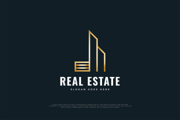 Luxury Gold Real Estate Logo Design Template. Construction, Architecture or Building Logo Design