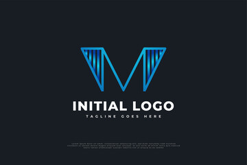 Winged Letter M Logo Design with Line Style in Blue Gradient. Can be used for Business, Finance or Technology Logos