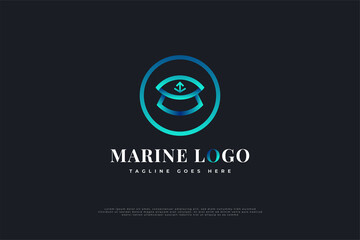 Obraz premium Marine Hat Logo Design with Anchor Symbol in Blue and Green Gradient. Marine or Nautical Logo