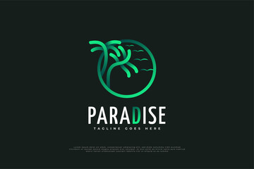 Paradise Logo with Coconut Trees in Linear Concept, Suitable for Vacation, Travel, Resort or Tourism Industry Logos