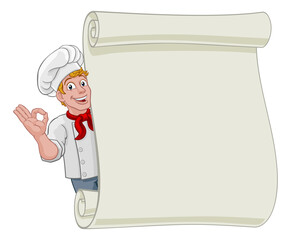Chef Cook Baker Cartoon Man Menu Sign Background
