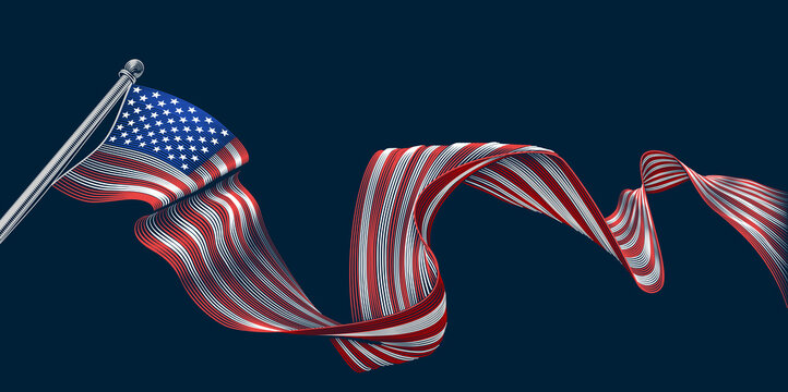 American Flag Engraved Vintage Woodcut Style