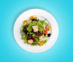 Classic tasty salad with fresh vegetables, cheese. Healthy food.