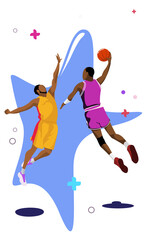 TWO BASKETBALL PLAYERS JJUMPING IN THE AIR WITH BALL  © Victor