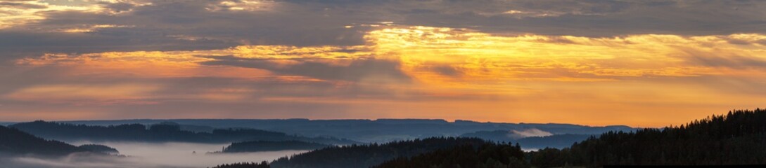 Morning panoramic sunset view from zdarske vrchy