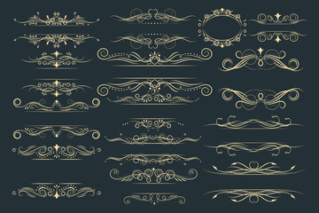 Fototapeta Set of ornamental line decorative swirls dividers. luxury wedding line and ornate swirl dividers. Vector line vintage scroll items for ornate design. obraz