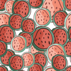 Random red summer food abstract watermelon silhouettes ornament. Seamless berries pattern. Isolated print.