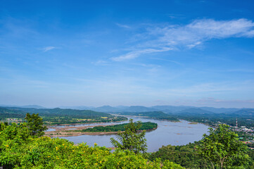 Fototapeta na wymiar Beautiful landscape view on Phu Lamduan at loei thailand.Phu Lamduan is a new tourist attraction and viewpoint of mekong river between thailand and loas.