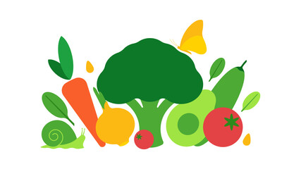 Fototapeta premium Composition of heap different vegetables on white background. Short collage of farmer vegetables for layout. Healthy food concept. Modern vector illustration for poster, design, banner.