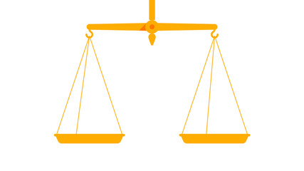Gold scales balance. Justice scales, symbol of fair trial. Vintage measurement tool. Empty golden bowls on chains. Modern vector illustration.
