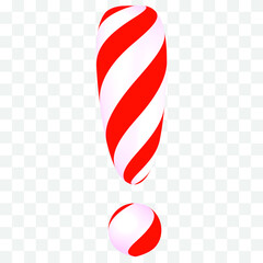 Red White candy Exclamation mark. 3d style Vector Illustration, on transparent background.