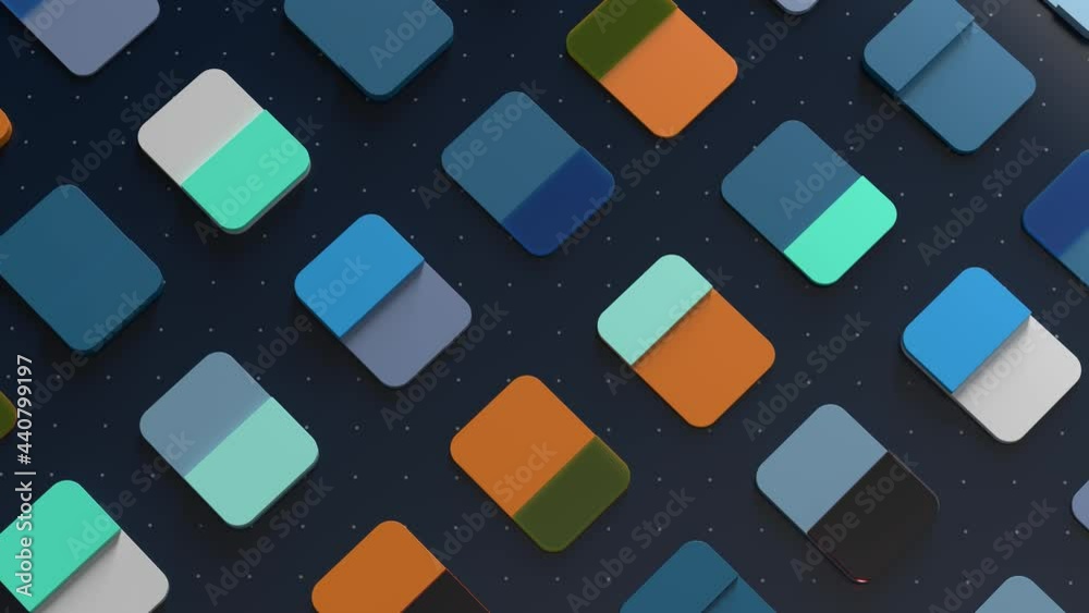 Poster colorful 3d render abstract. cards on the surface with dot pattern. top view. loop animation.