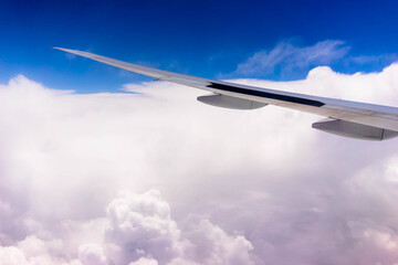 Wing of an airplane in the sky.