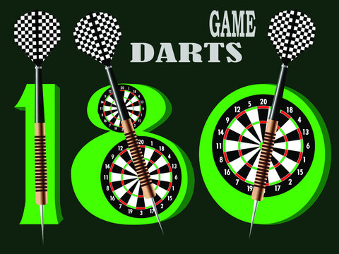 vector illustration with the image of 180 points in the game of darts in the form of a banner for prints on posters, posters, booklets and also for interior decoration of darts bars