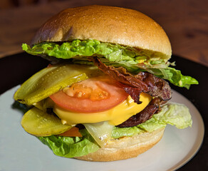 Cheeseburger close up view