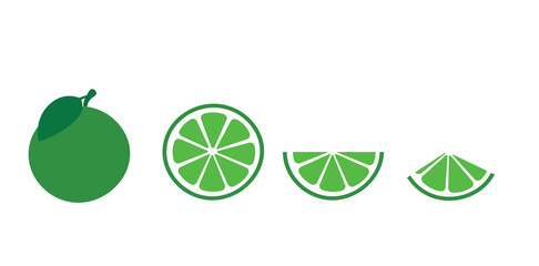 Lime segmented green citrus fruit, mojito ingredient, sour, vitamins, isolated vector flat design